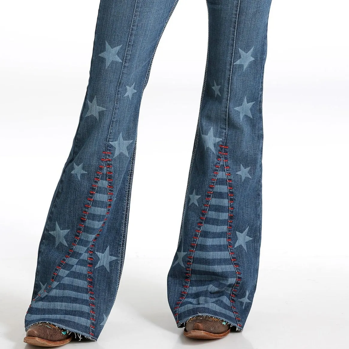Cruel Women's Hannah Slim Fit Patriotic Flare Jean in Stars & Stripes Brunch Outfit Night Out