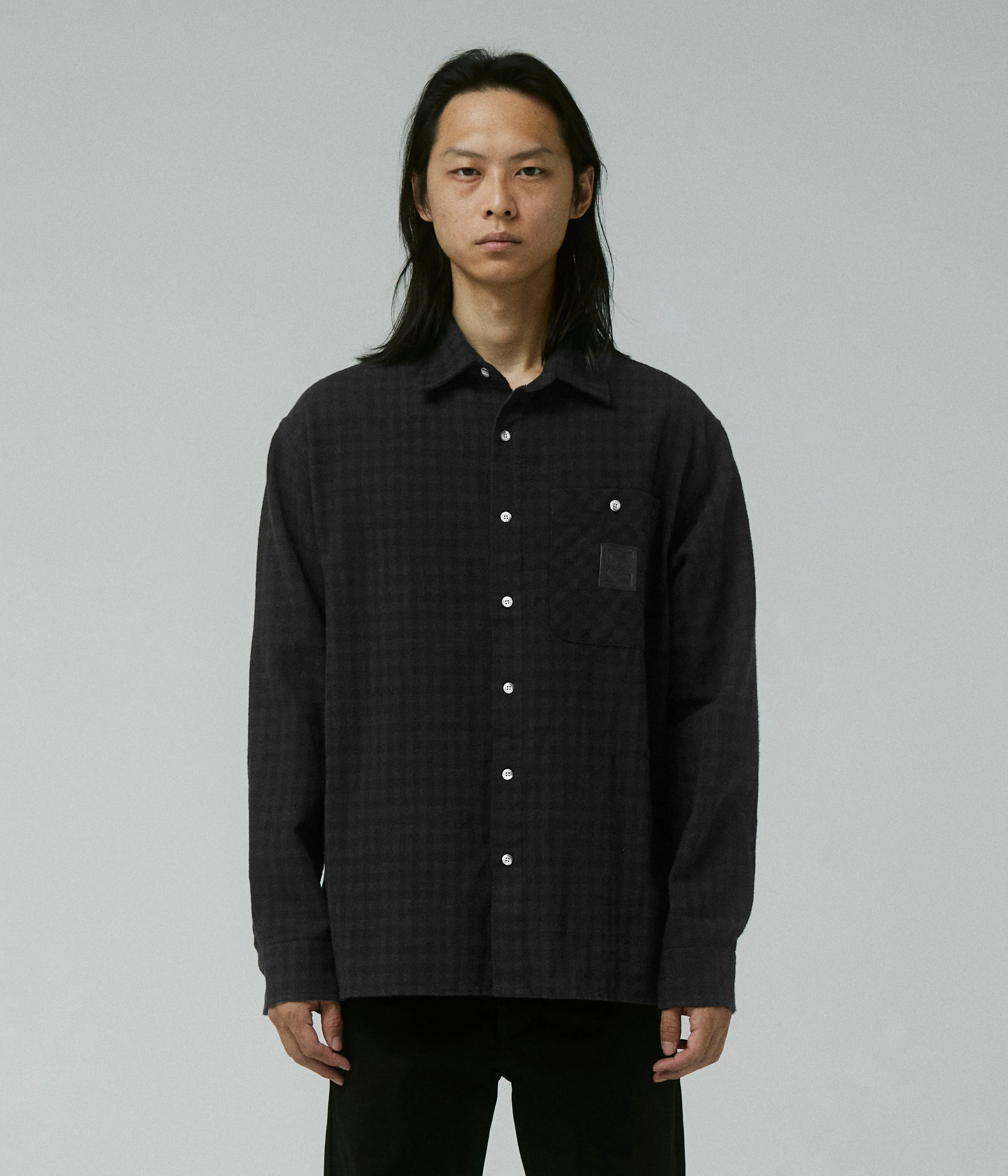 EcoFriendlyMaterial Trendy Piece CRUX FLANNEL LS SHIRT // BLACK
