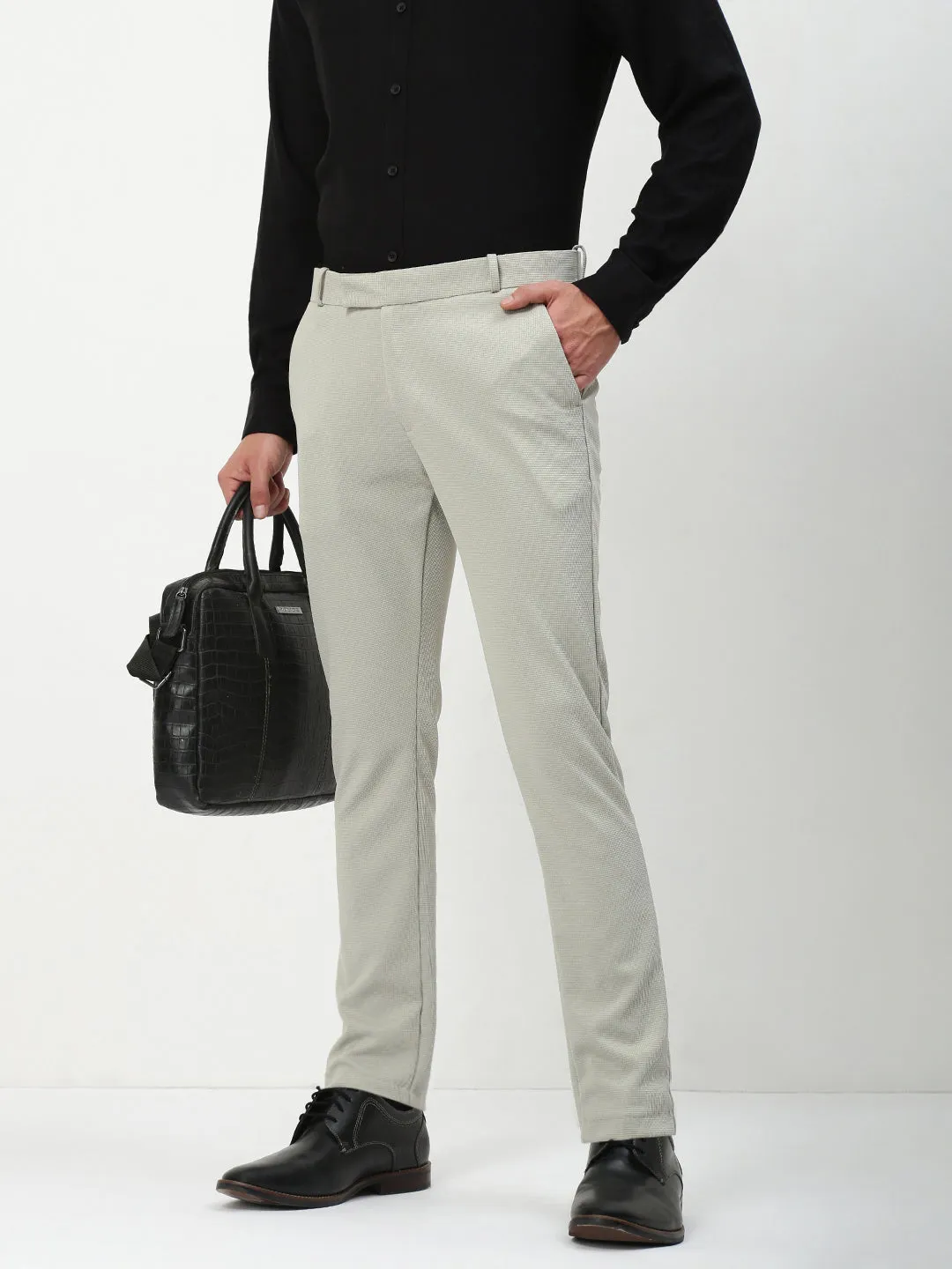 Day Comfort Travel Friendly Men's Grey Solid Formal Trousers