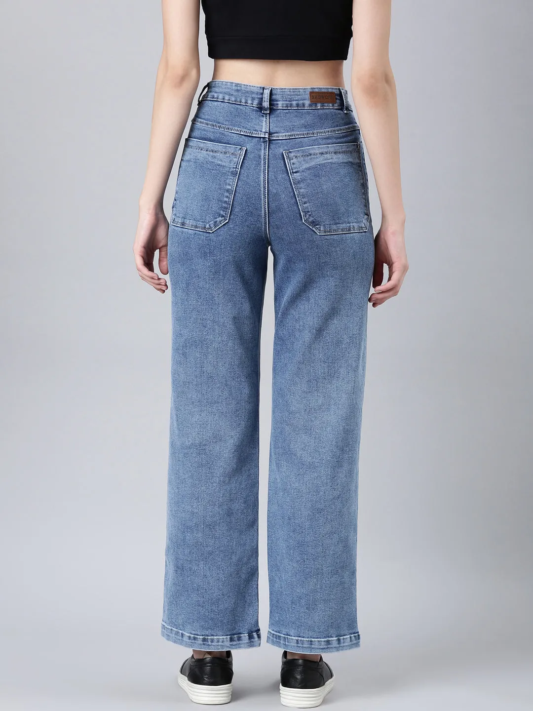 Women's Blue Wide Leg Heavy Fade Acid Wash Denim Jeans Family Style Luxury Comfy Design Style