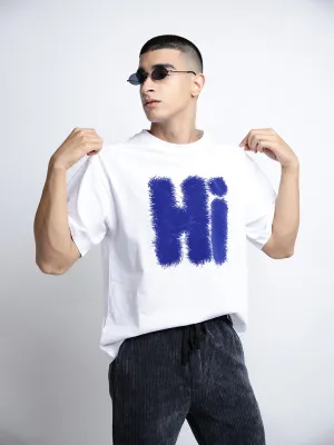 Men's Typography White Short Sleeves Round Neck Oversized T-Shirt WrinkleResistant Texture