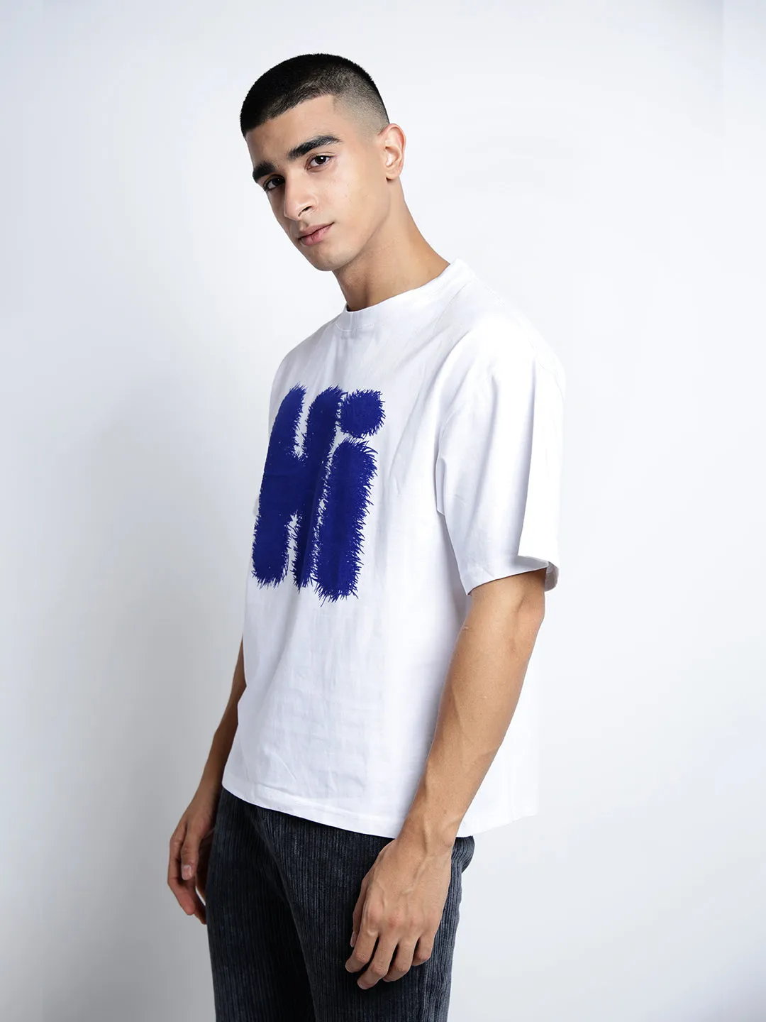 Men's Typography White Short Sleeves Round Neck Oversized T-Shirt Popular