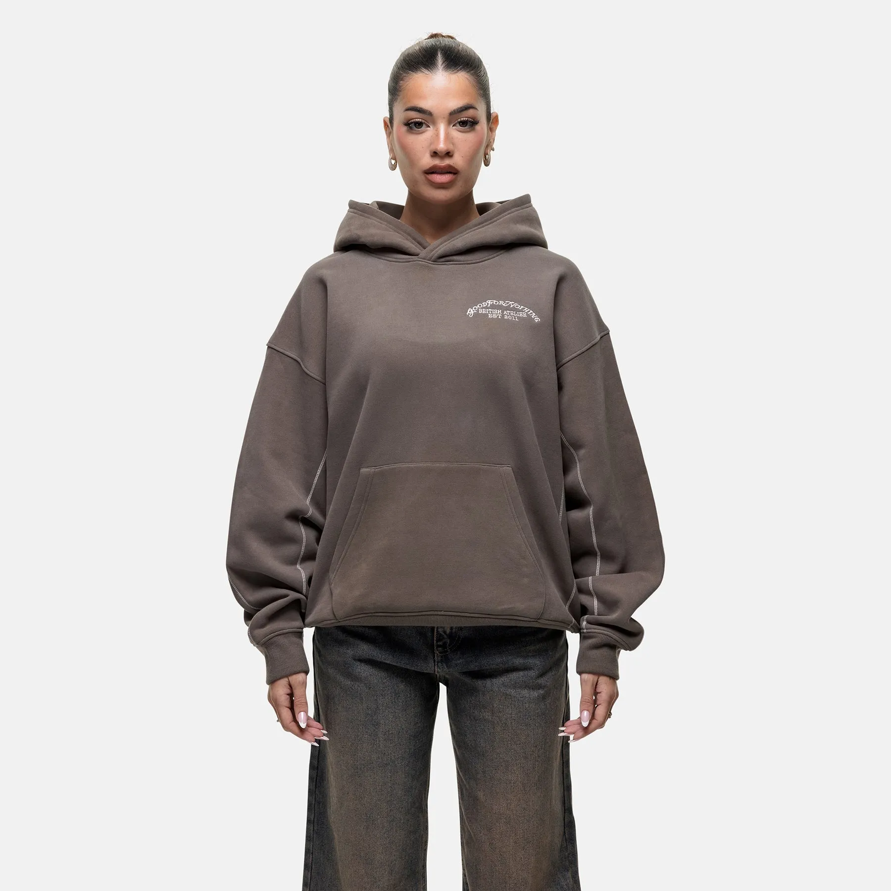 Overlock Washed Taupe Hoodie Unisex Design