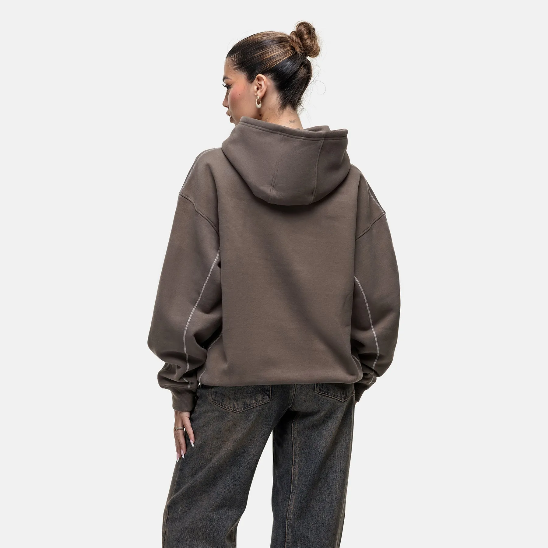Overlock Washed Taupe Hoodie Classic Fit