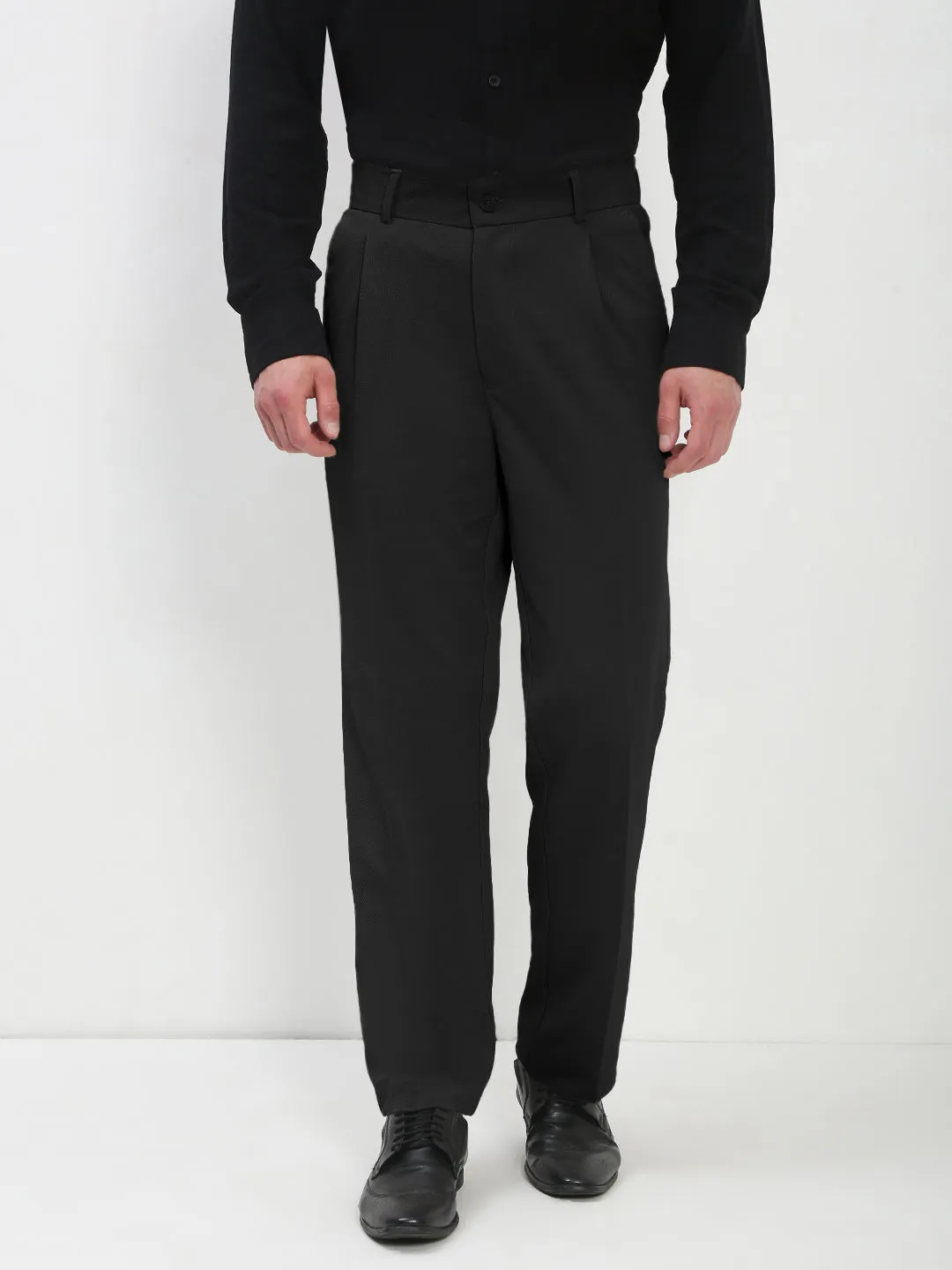 Trendy Layering Men's Black Regular Fit Formal Trouser