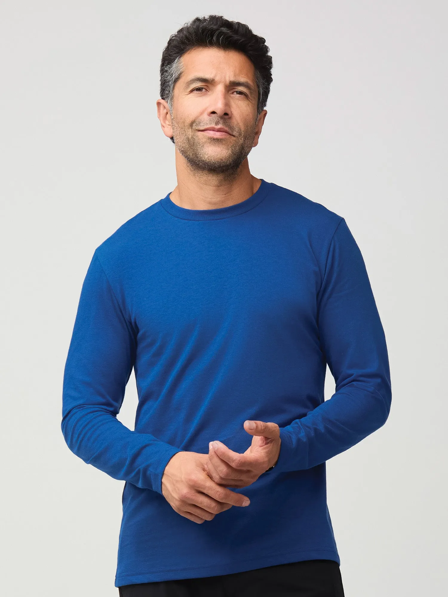 Dark Cobalt Long Sleeve Crew Neck Essential Fit Wrinkle Free Fabric