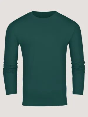 ReinforcedShoulderPanels Circular Knit Construction Dark Emerald Long Sleeve Crew Neck