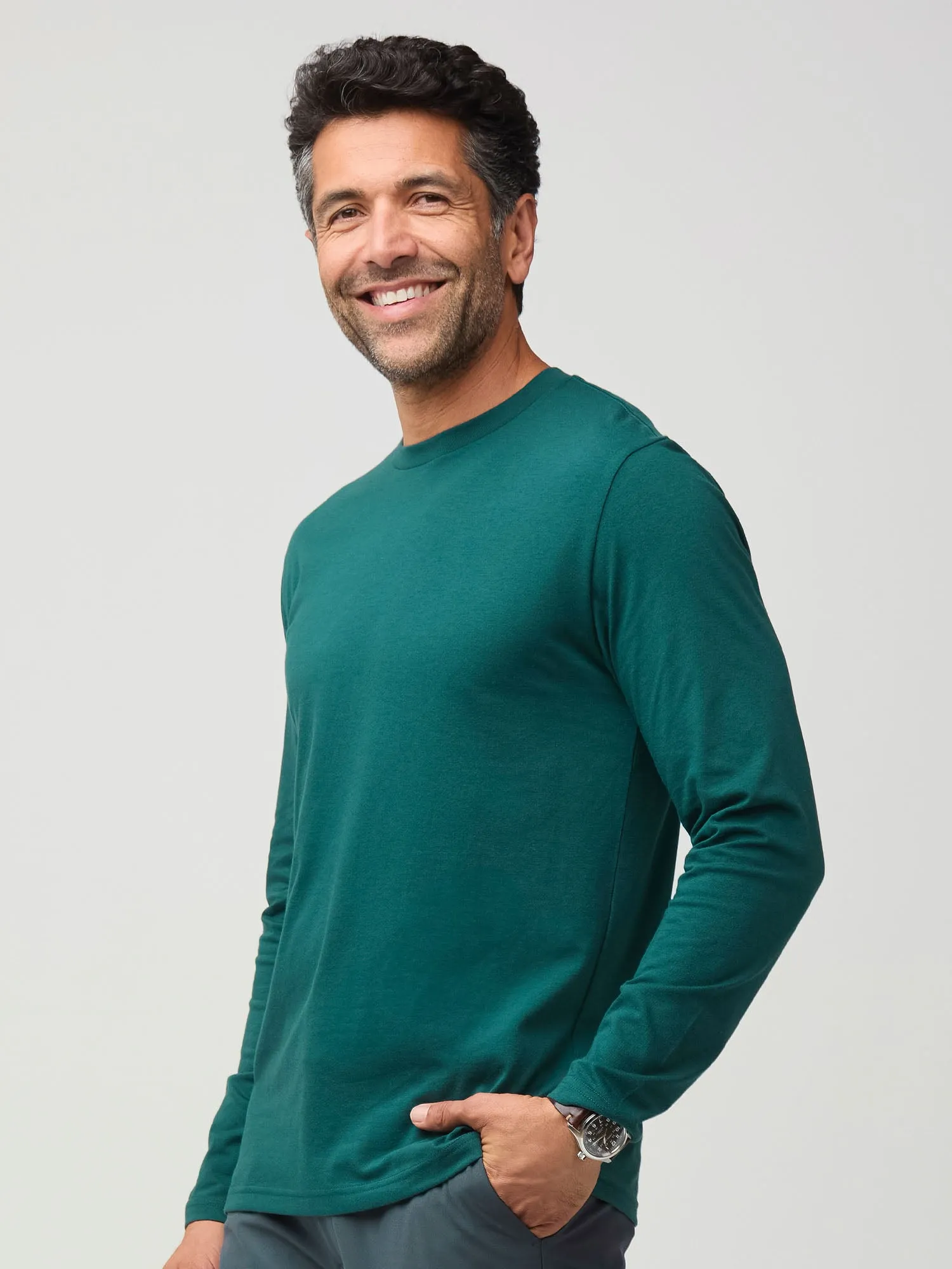 Dark Emerald Long Sleeve Crew Neck Classic Cut Smart Comfort