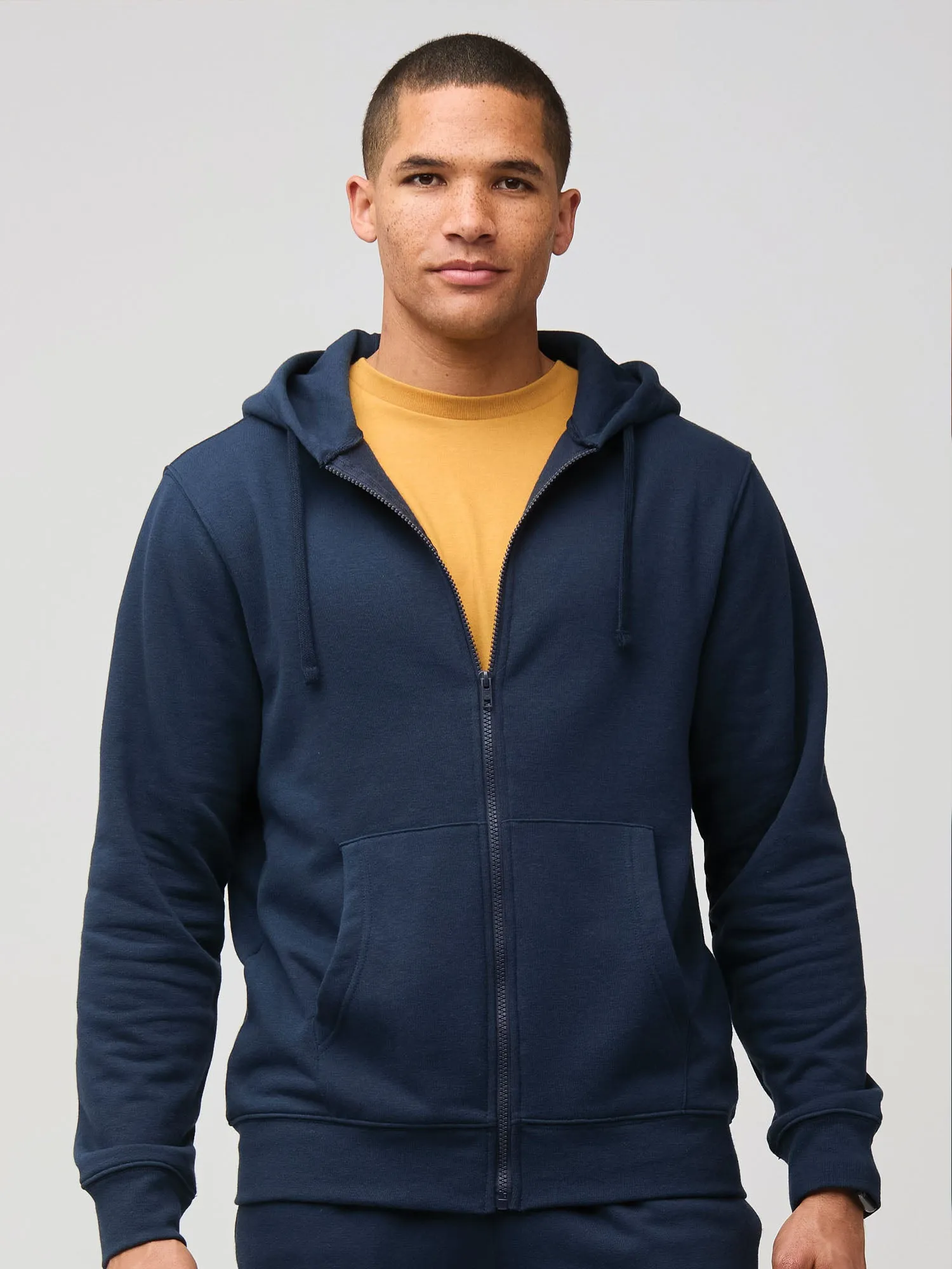 Dark Navy Zip-Up Hoodie Lightweight Look