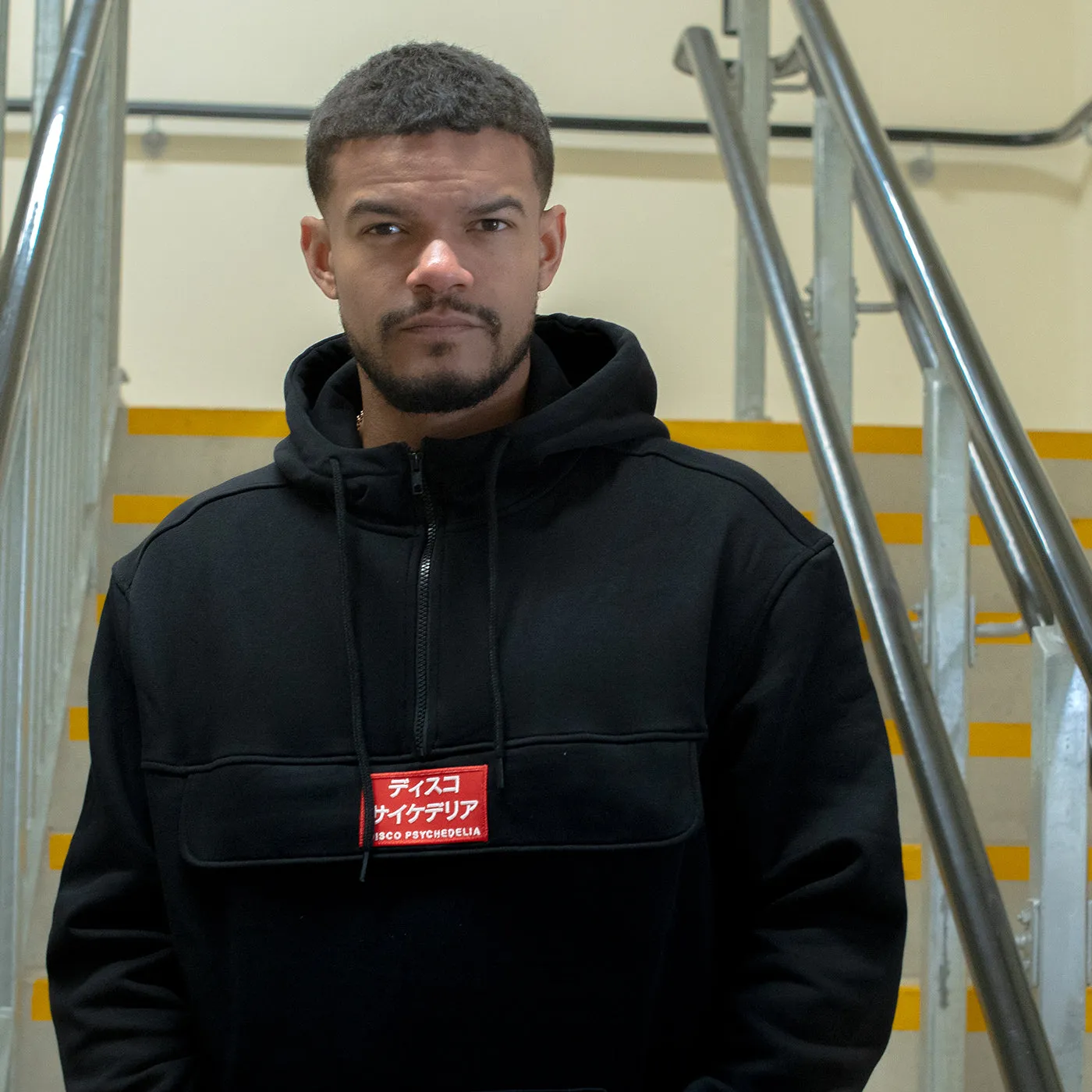 Disco Psychedelia - 3/4 Zipped Pullover Hood - Black Cozy Streetwear product graduation pride