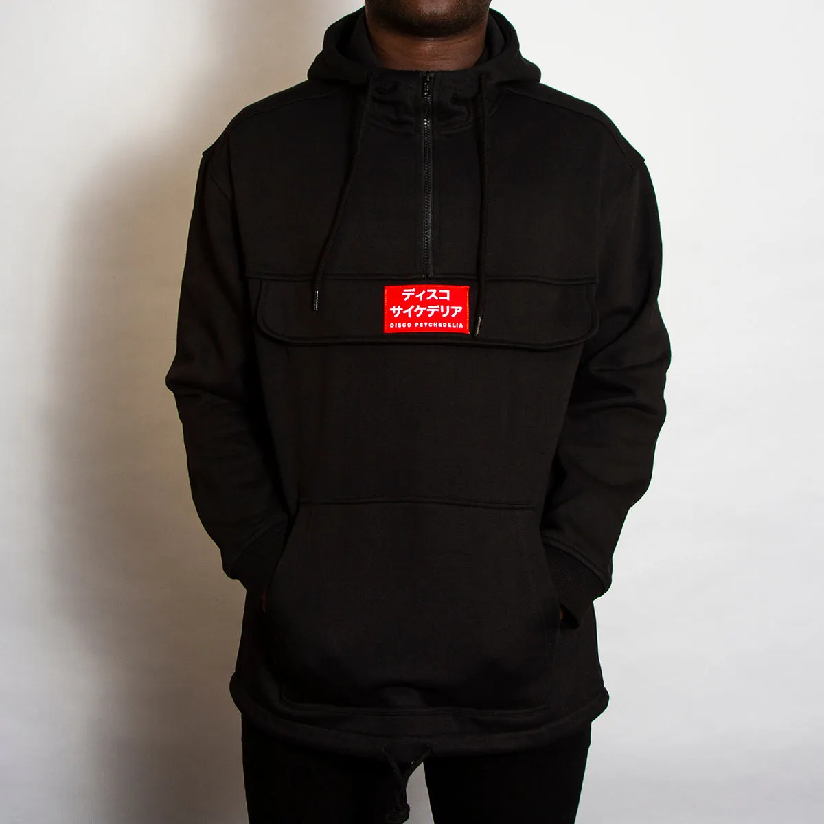 Disco Psychedelia - 3/4 Zipped Pullover Hood - Black Sporty apparel