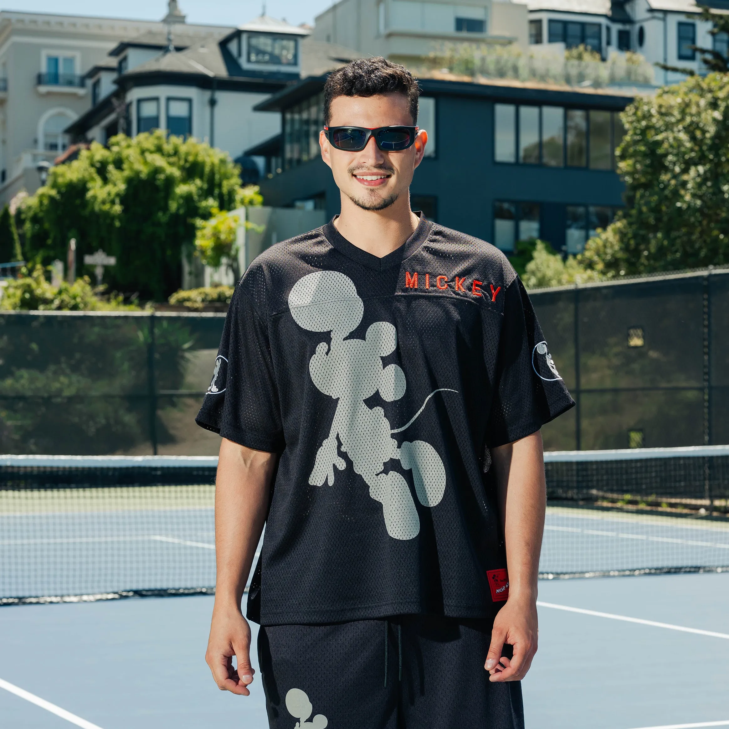 Disney Mickey and Friends By Shoe Palace Mickey Mens Jersey (Black/Red) Microfiber Performance Blend