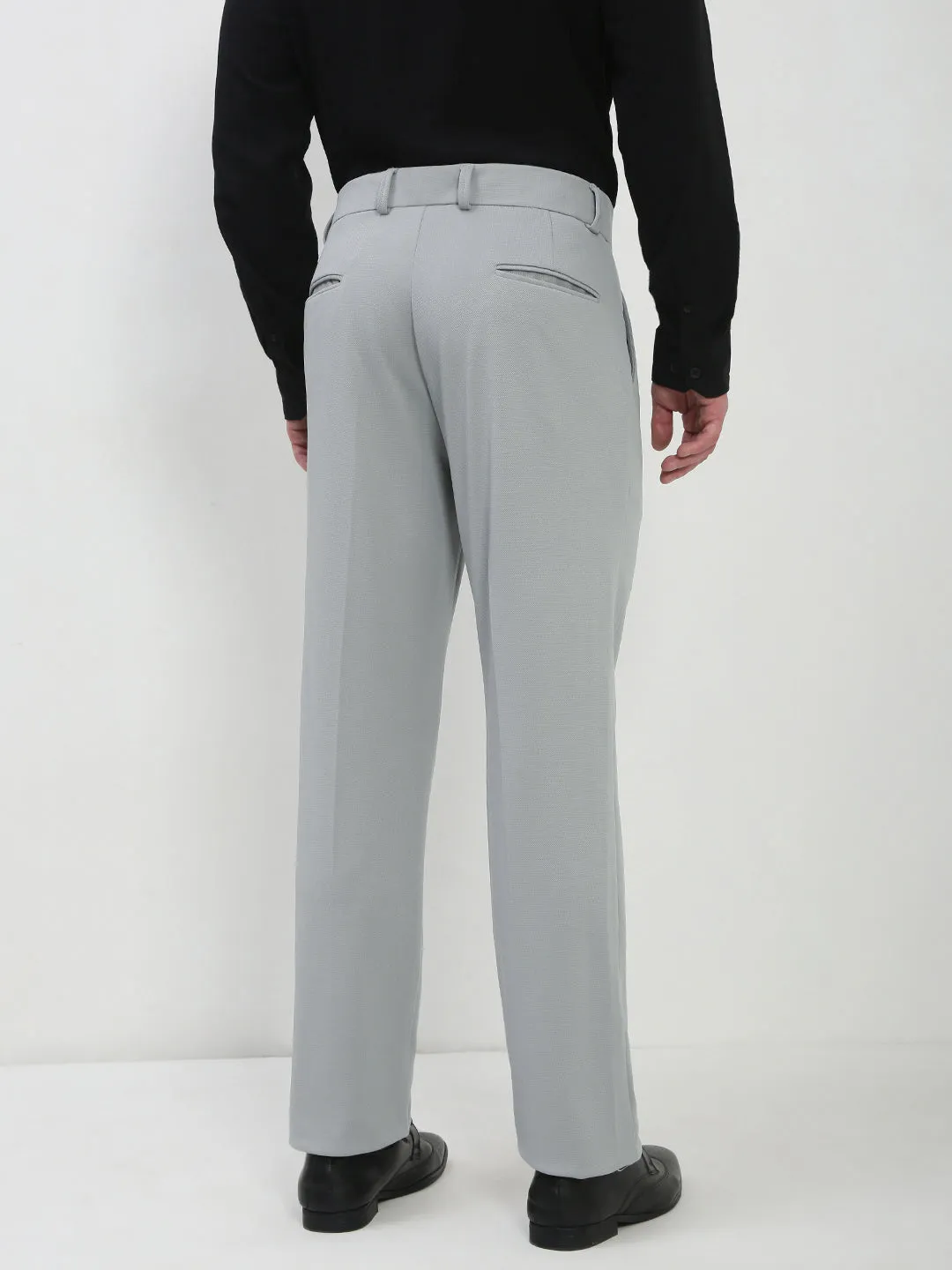 Men's Light Grey Solid Formal Trousers FourWayStretch Adjustable Drawcord