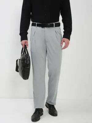 Sleek Cut Tagless label Men's Light Grey Solid Formal Trousers