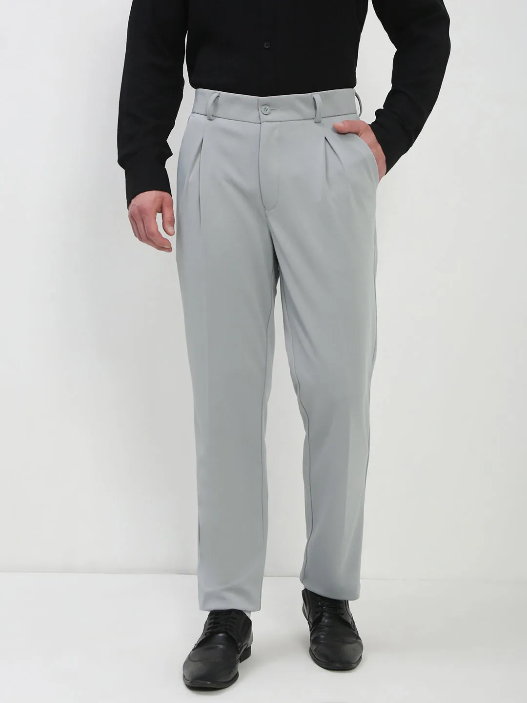 ReinforcedPockets Men's Light Grey Solid Formal Trousers