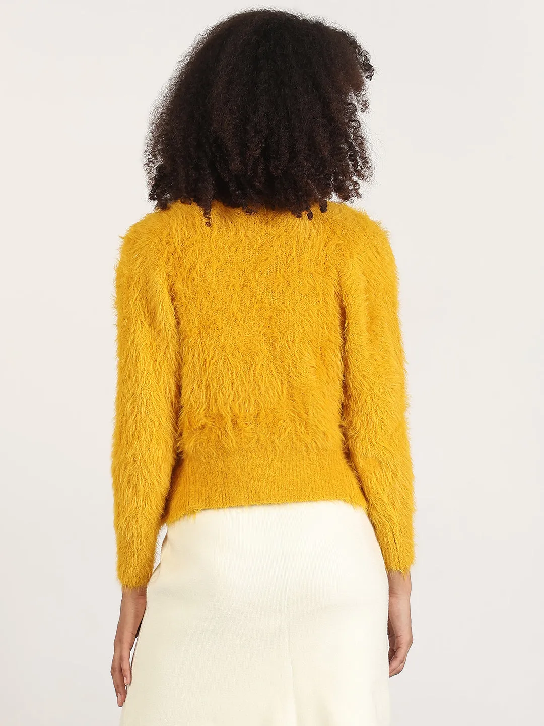 Women's Mustard Solid V-Neck Crop Shrug Chill Vibe