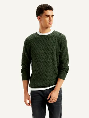 Men's Redloop Textured Olive Crew Neck Sweater EcoFriendly Material Blend Warm Touch