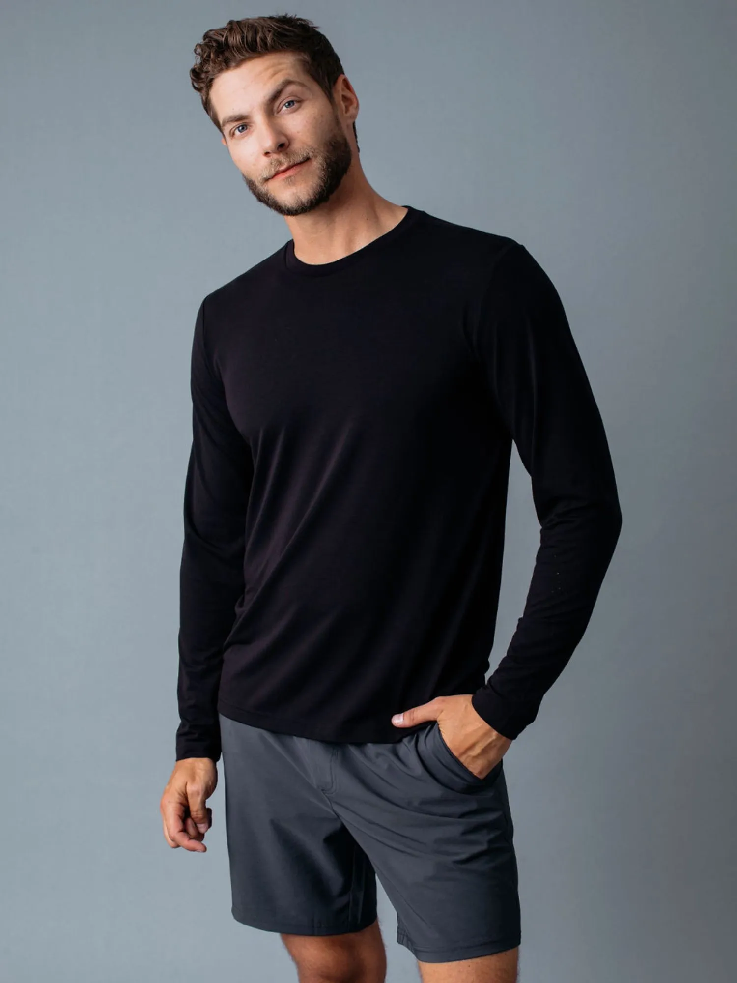 Black Performance Long Sleeve Crew Holiday Outfit Style