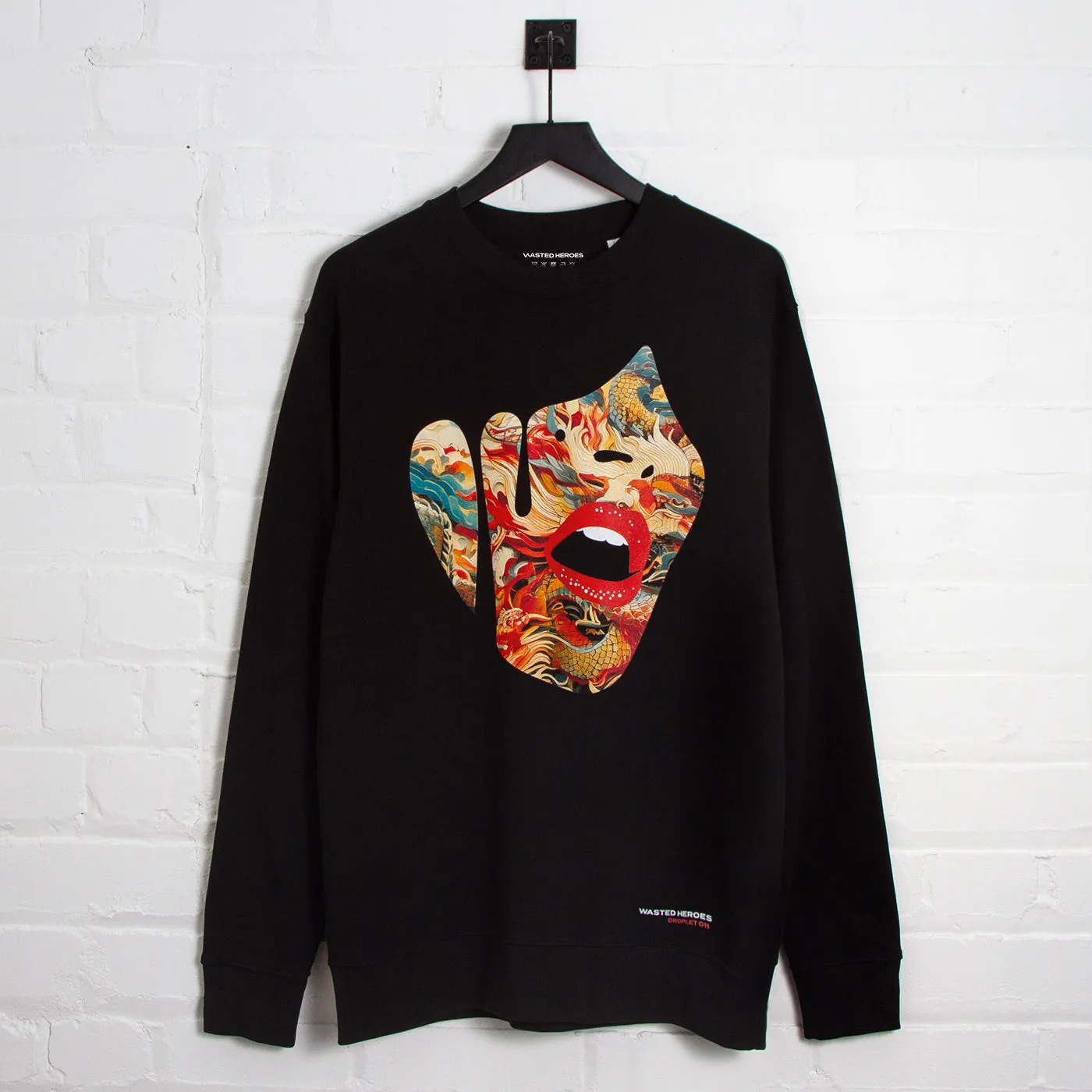 goes with shorts Droplet Face 011 Front Print - Sweatshirt - Black