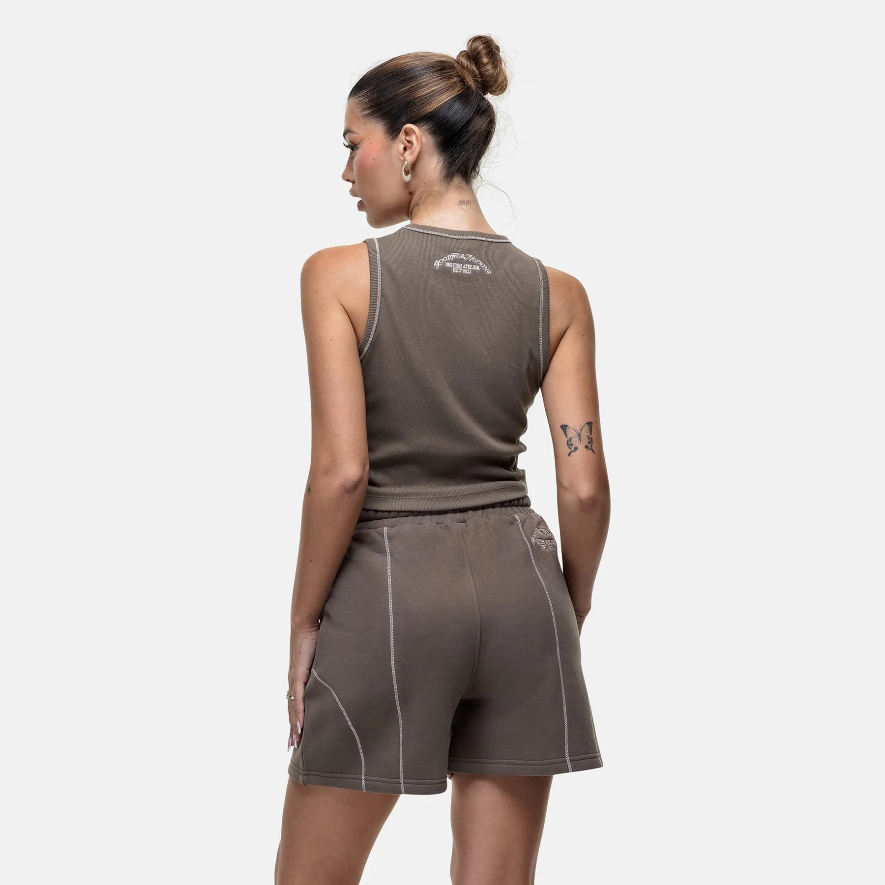 Overlock Washed Taupe Vest Top Chic Look Modern Outfit