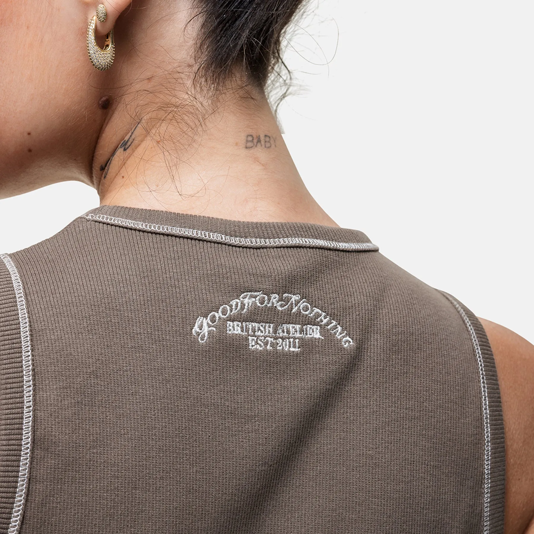 Minimal Comfort Style Overlock Washed Taupe Vest Top