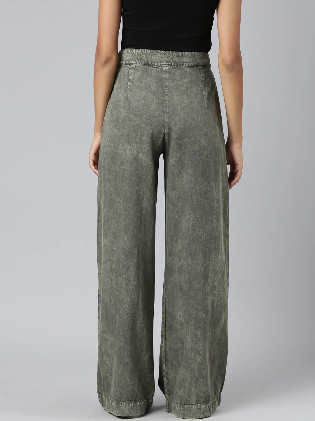 Women's Olive Wide Leg Celan Look Denim Jeans Classic Weekend Getaway Shopping Day Vibrant