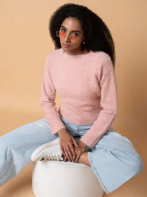 Women's Solid Peach Casual Cardigan Thermal Retention Lining Stretch Knit Backing