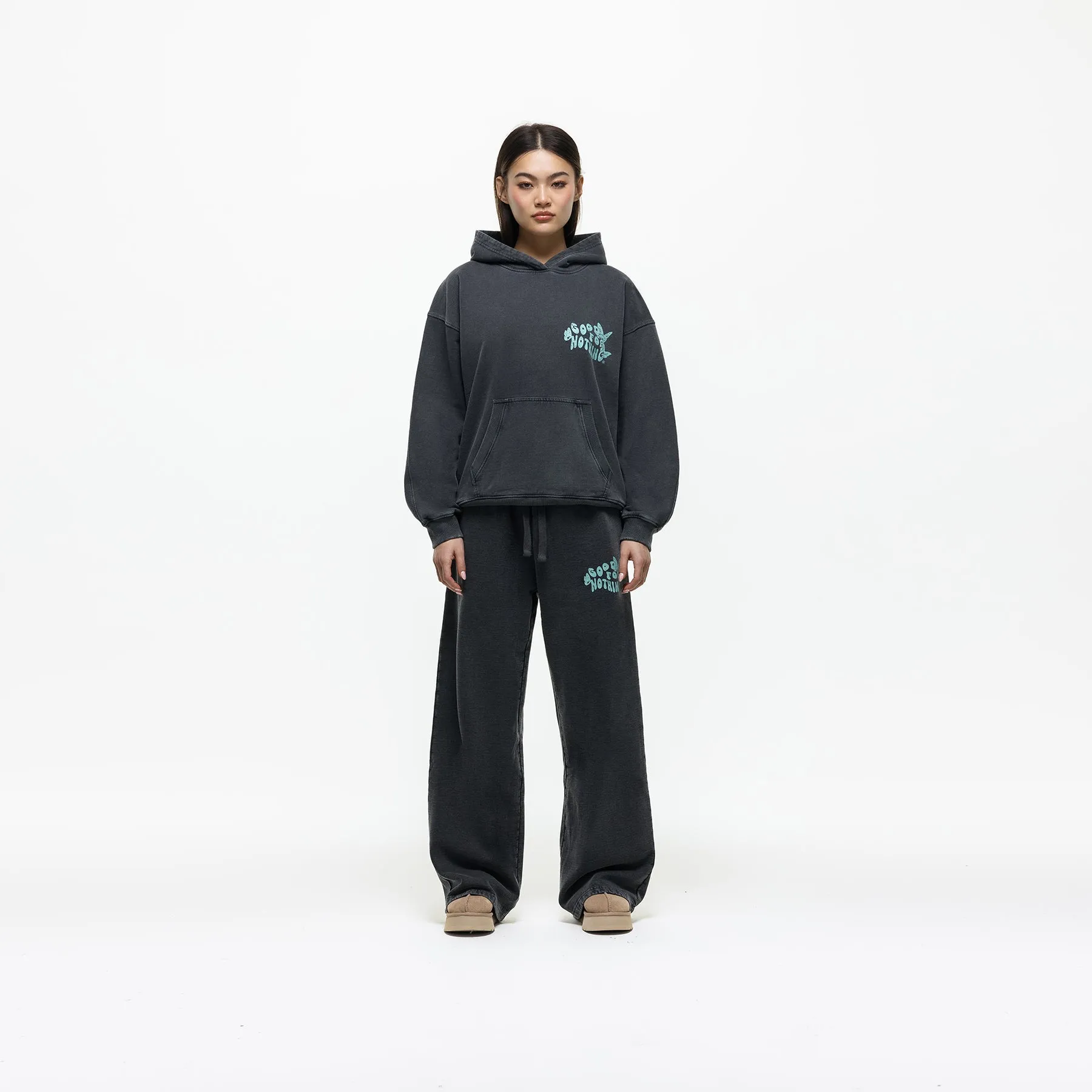 Stamp Washed Black Hoodie (Final Sale) kids product linen breathability