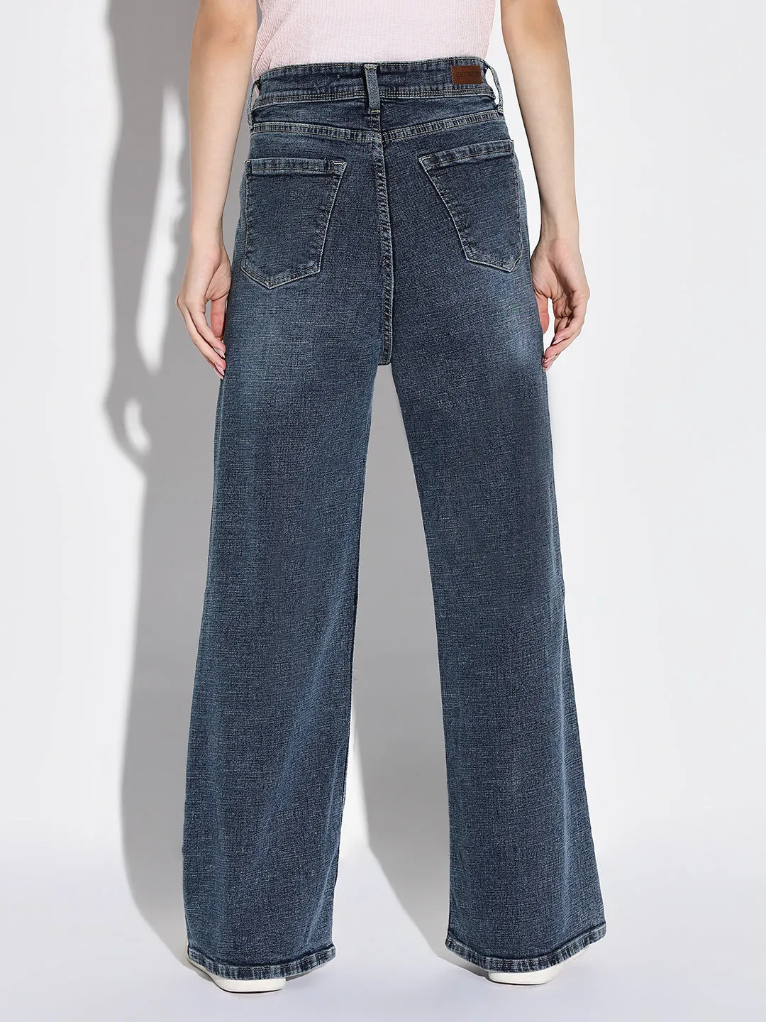 Women's Navy Blue Comfort Wide Leg Acid Wash Denim Jeans Soft Date Night Street Fashion Daily Attire