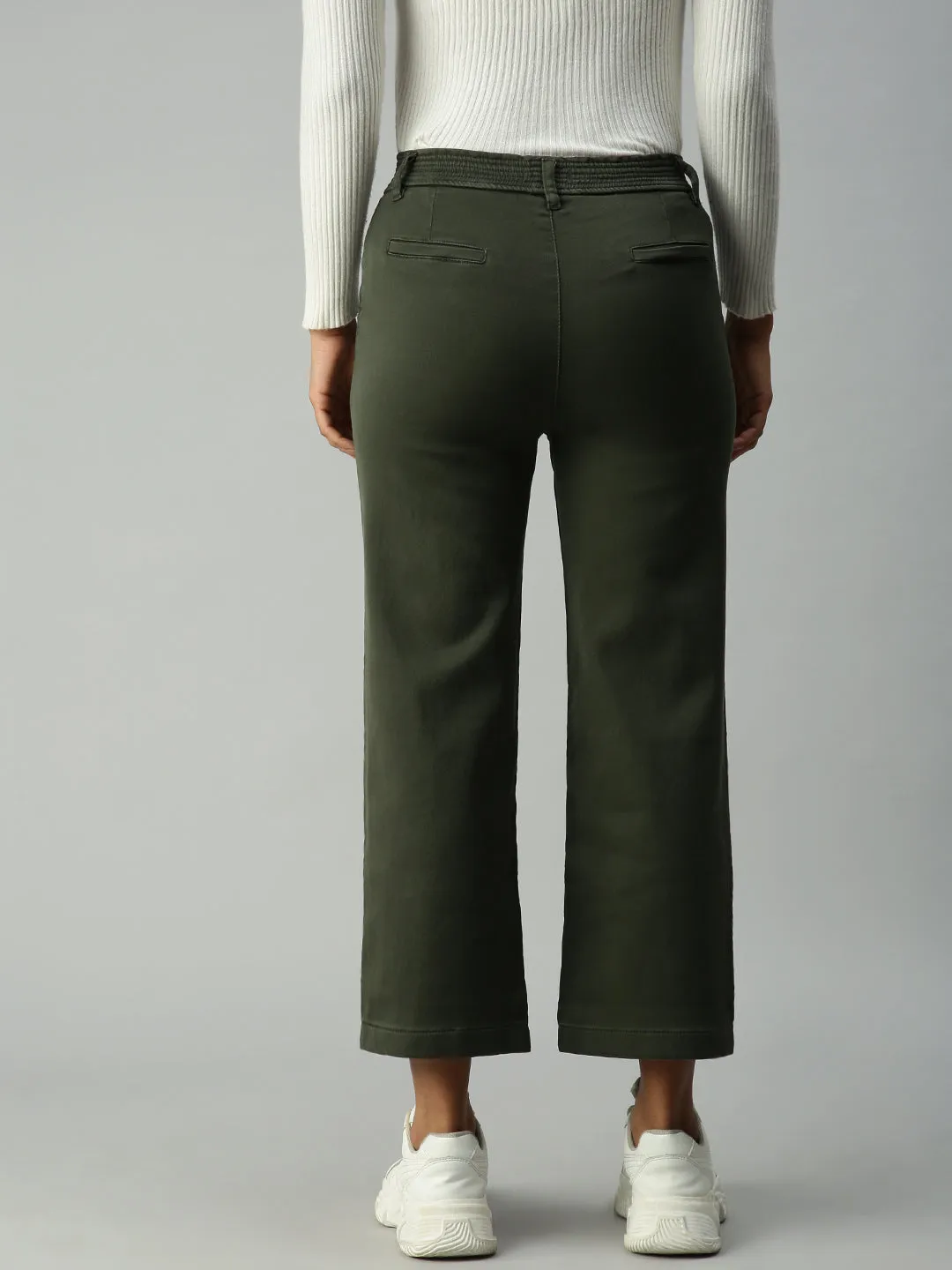 Women's Green Straight Fit High-Rise Stretchable Jeans Smart Waistband Style Upgrade