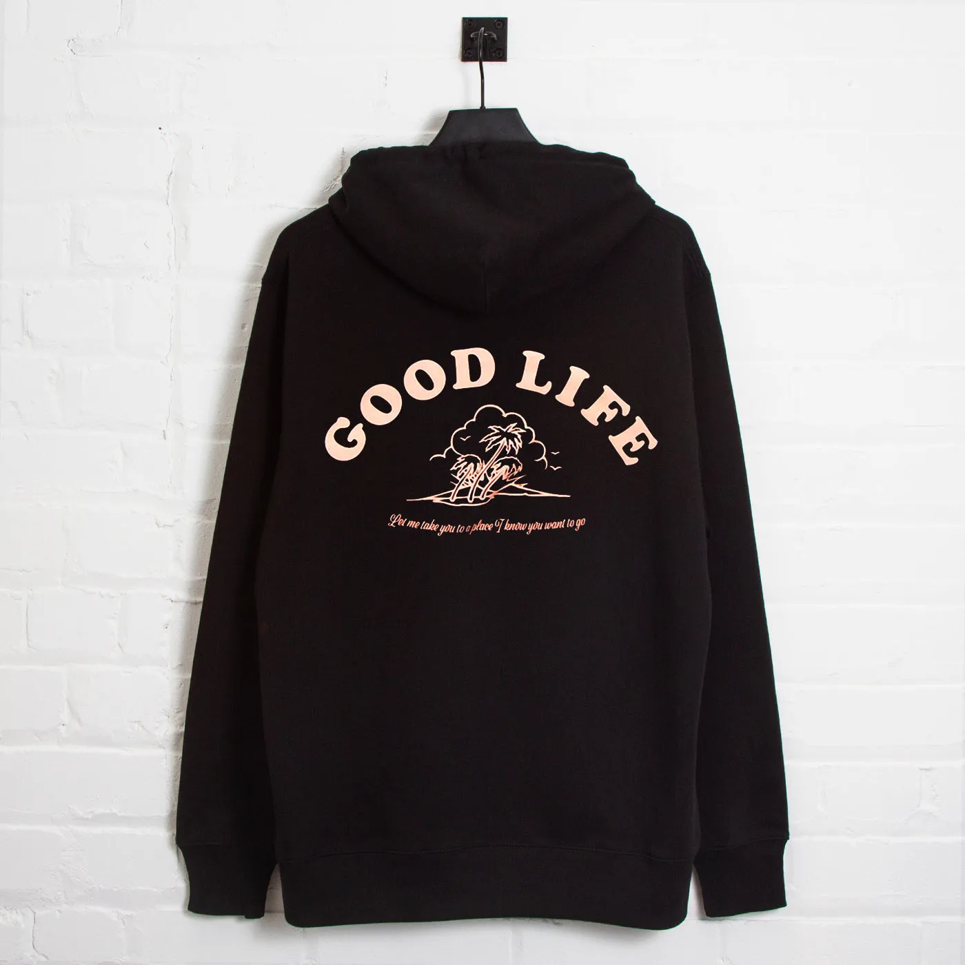 product brand name recognition Good Life Back Print - Pullover Hood - Black