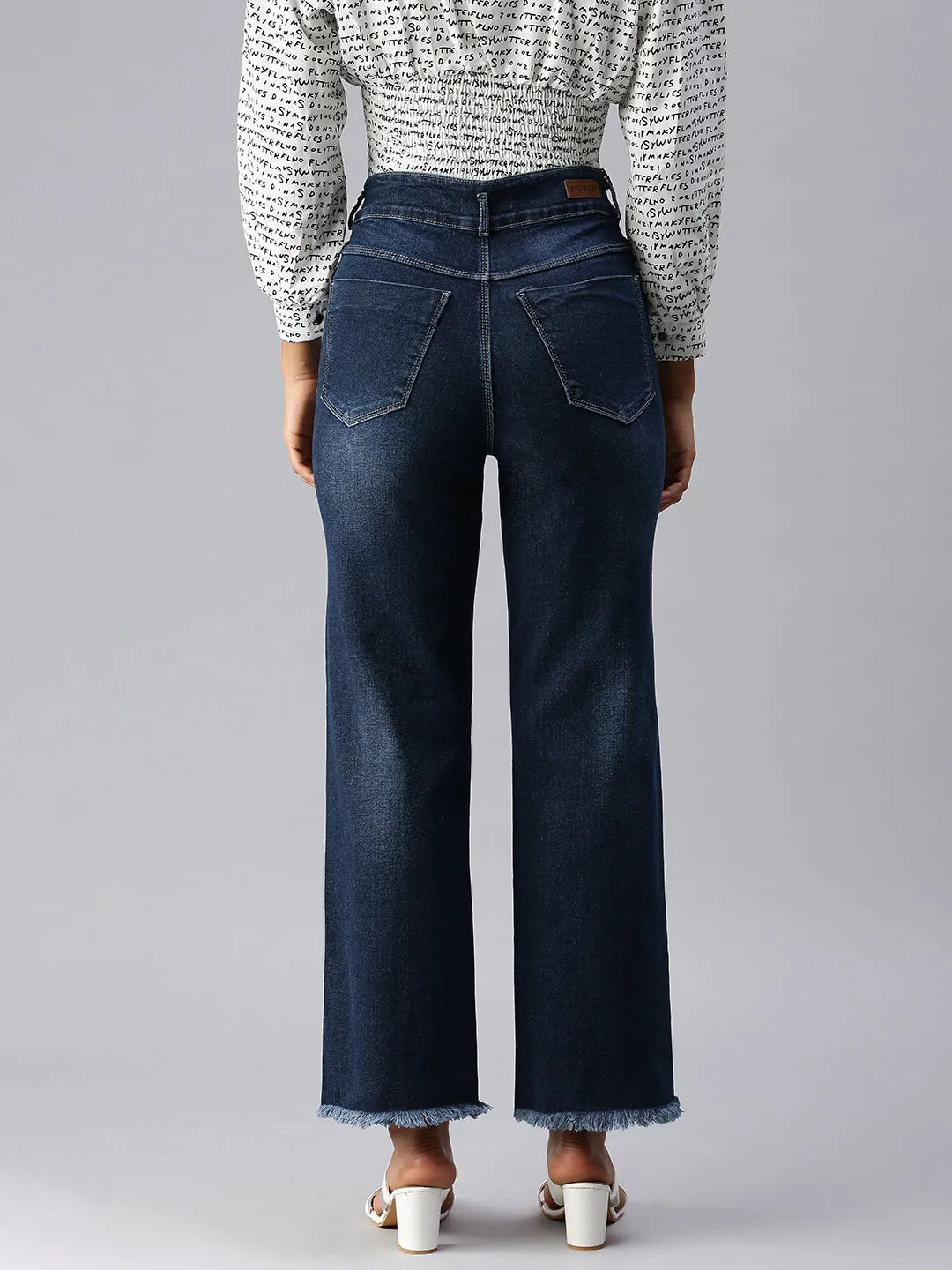 Neutral Fit Piece Women's Blue Wide Leg High-Rise Light Fade Cropped Stretchable Denim Jeans