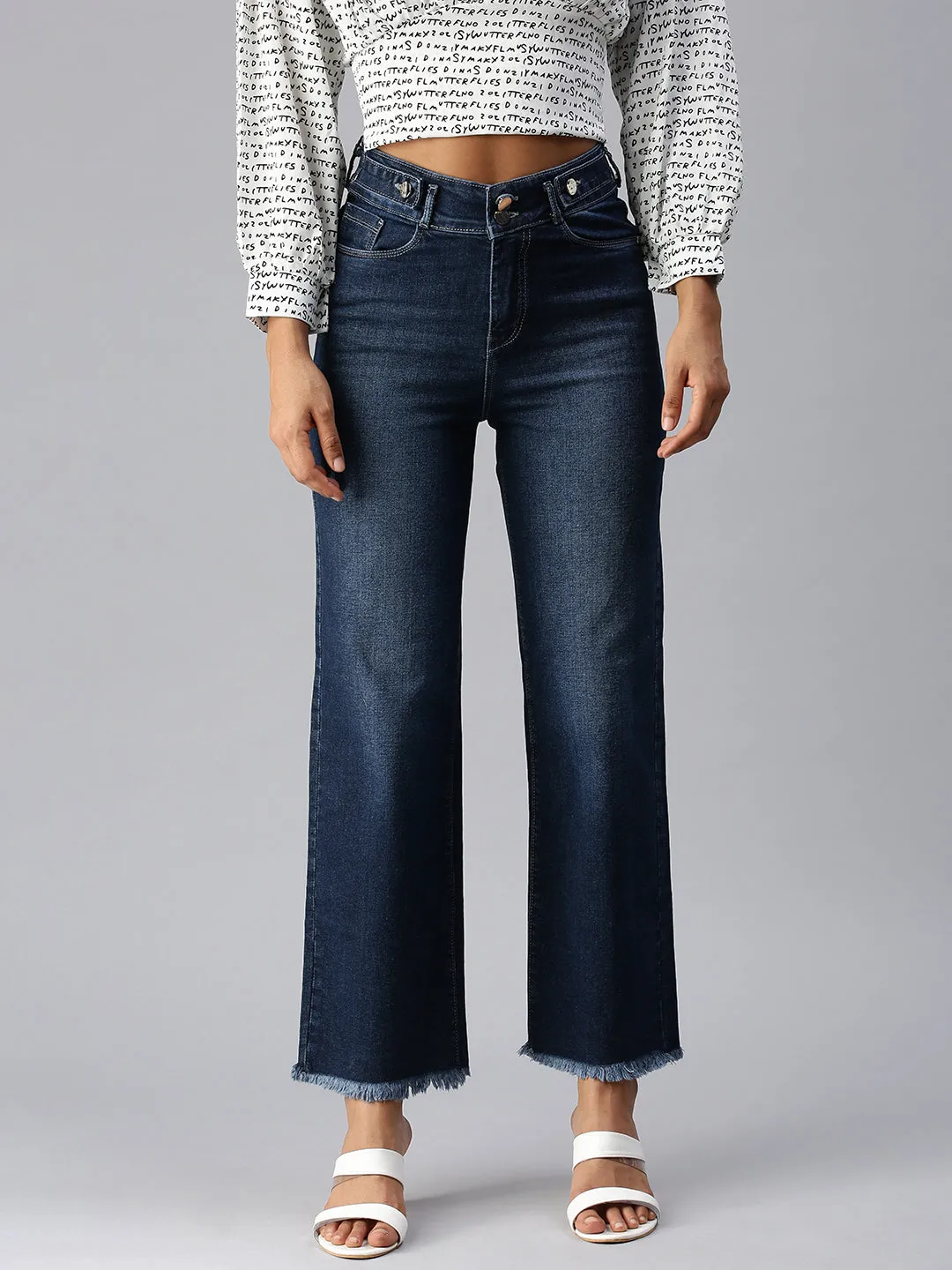 Smooth Road Trip Daily Uniform Women's Blue Wide Leg High-Rise Light Fade Cropped Stretchable Denim Jeans