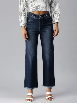 Smooth Road Trip Daily Uniform Women's Blue Wide Leg High-Rise Light Fade Cropped Stretchable Denim Jeans