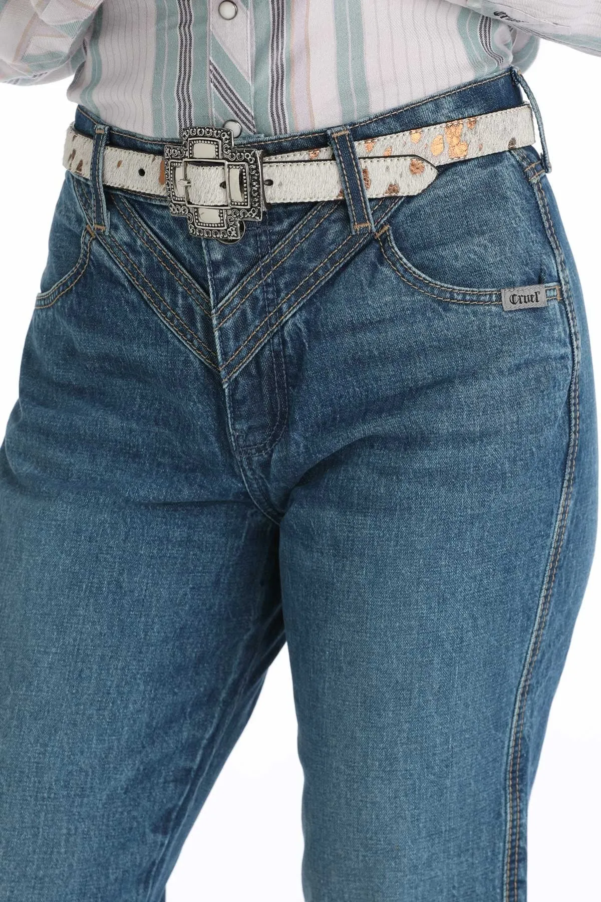 Luxury Textured Athlete Fit Distressed Details Cruel Women's Quinn Bareback Jean in Medium Stone