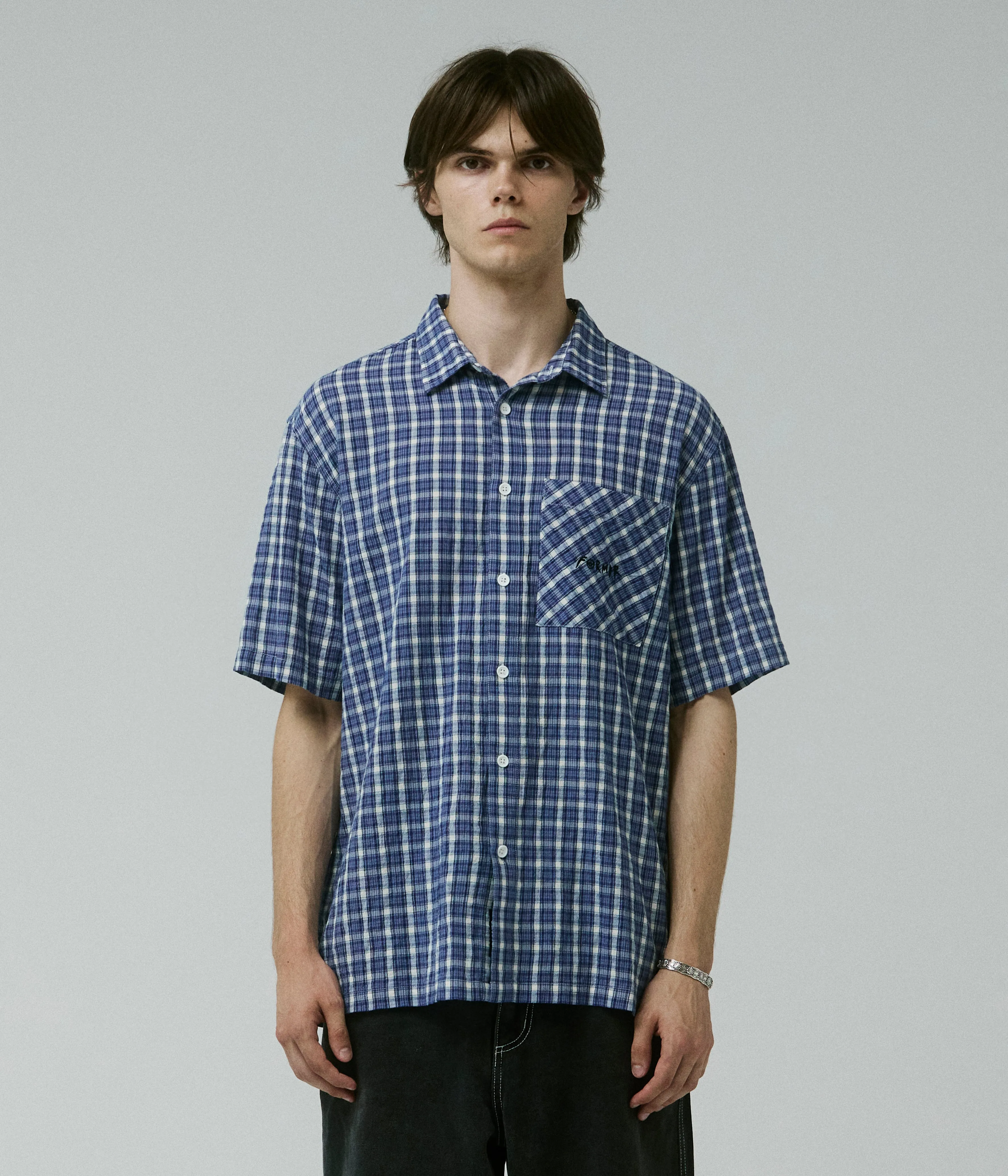 MANNERS CHECK SS SHIRT // VINTAGE NAVY GarmentDyedTexture