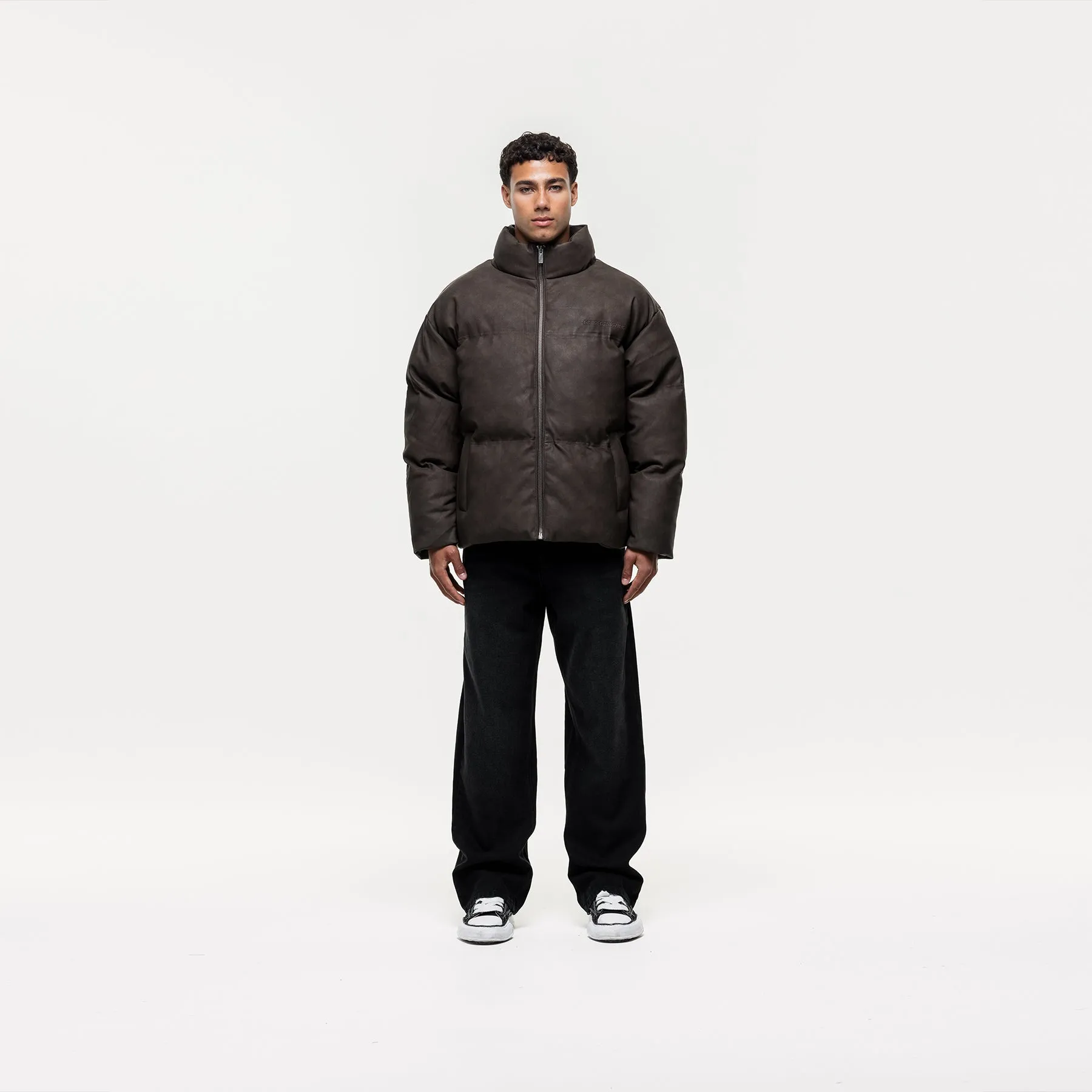 Effortless Look Temperature Balancing Layer Vintage Brown Leather Puffer Coat