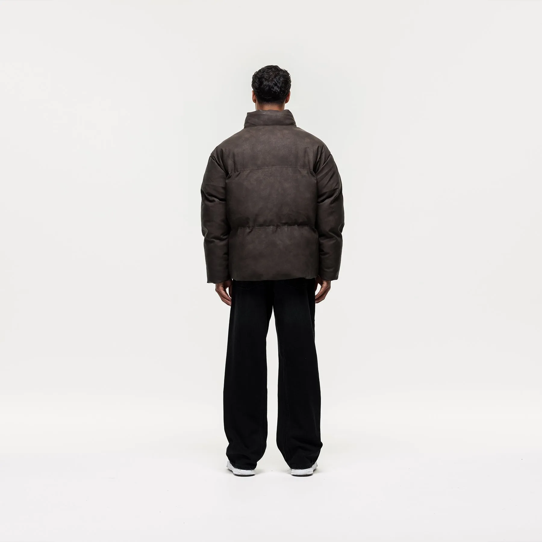 Ergonomic Shoulder Design TearResistantFabric Vintage Brown Leather Puffer Coat