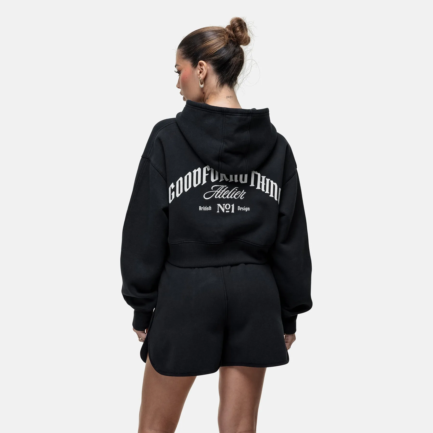 non hooded Antiquity Washed Black Crop Zip Hoodie