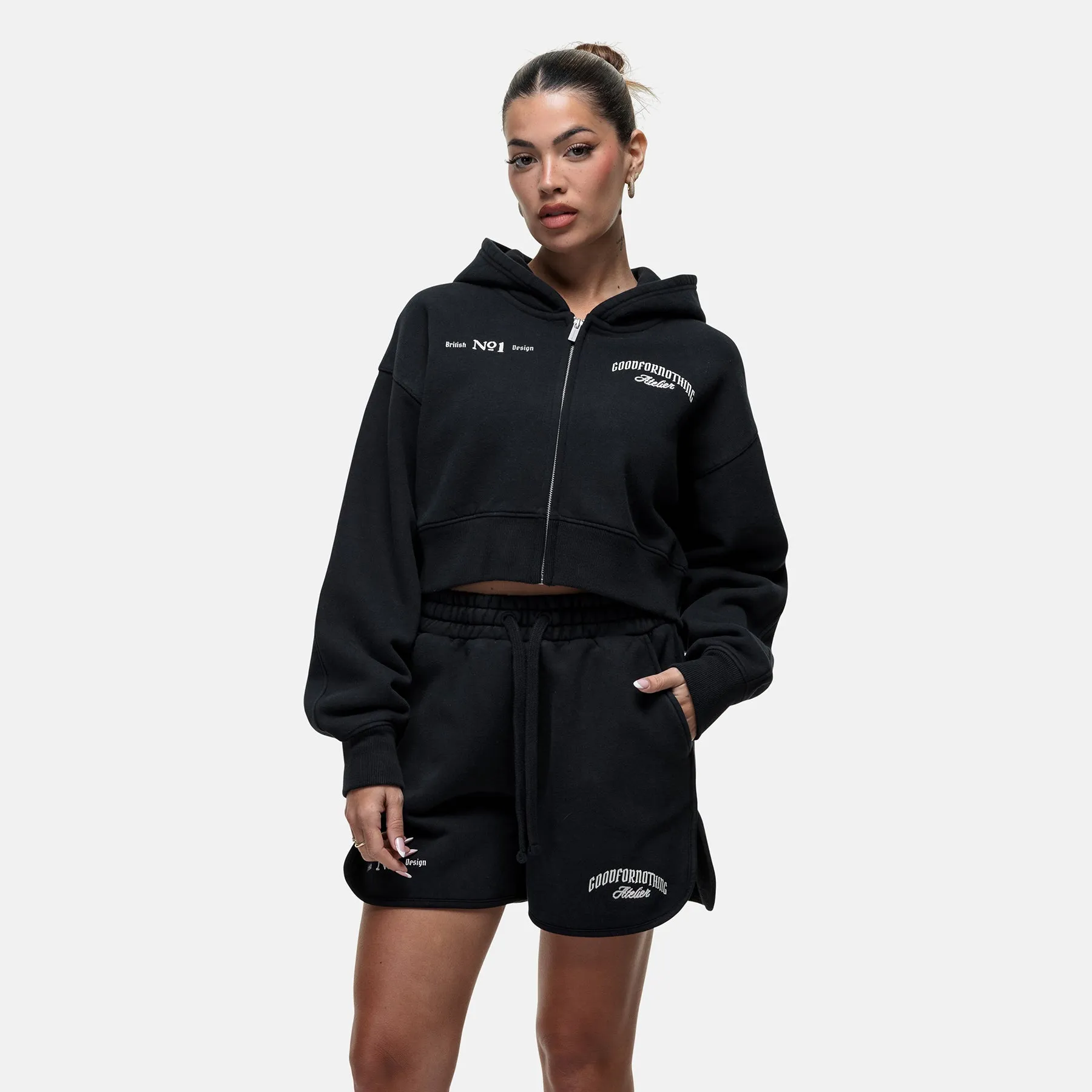 Antiquity Washed Black Crop Zip Hoodie side pocket