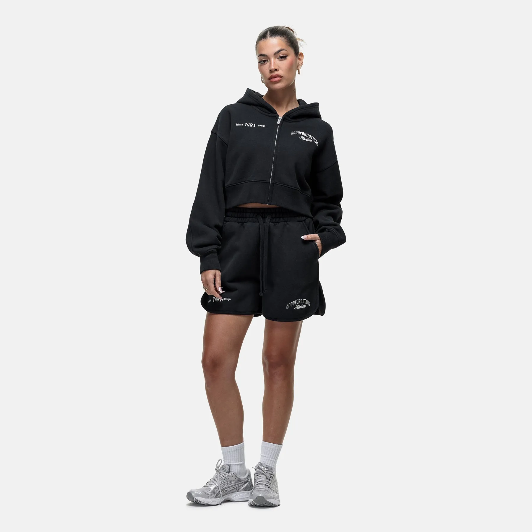 Antiquity Washed Black Crop Zip Hoodie goes with leggings Casual Basics