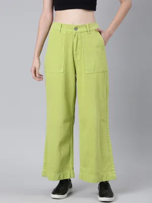 Trend Neutral Women's Lime Green Mid Rise Wide Leg Denim Jeans