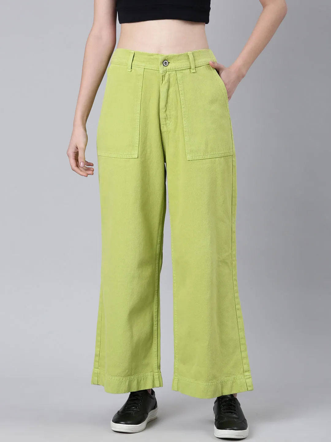 Trend Neutral Women's Lime Green Mid Rise Wide Leg Denim Jeans