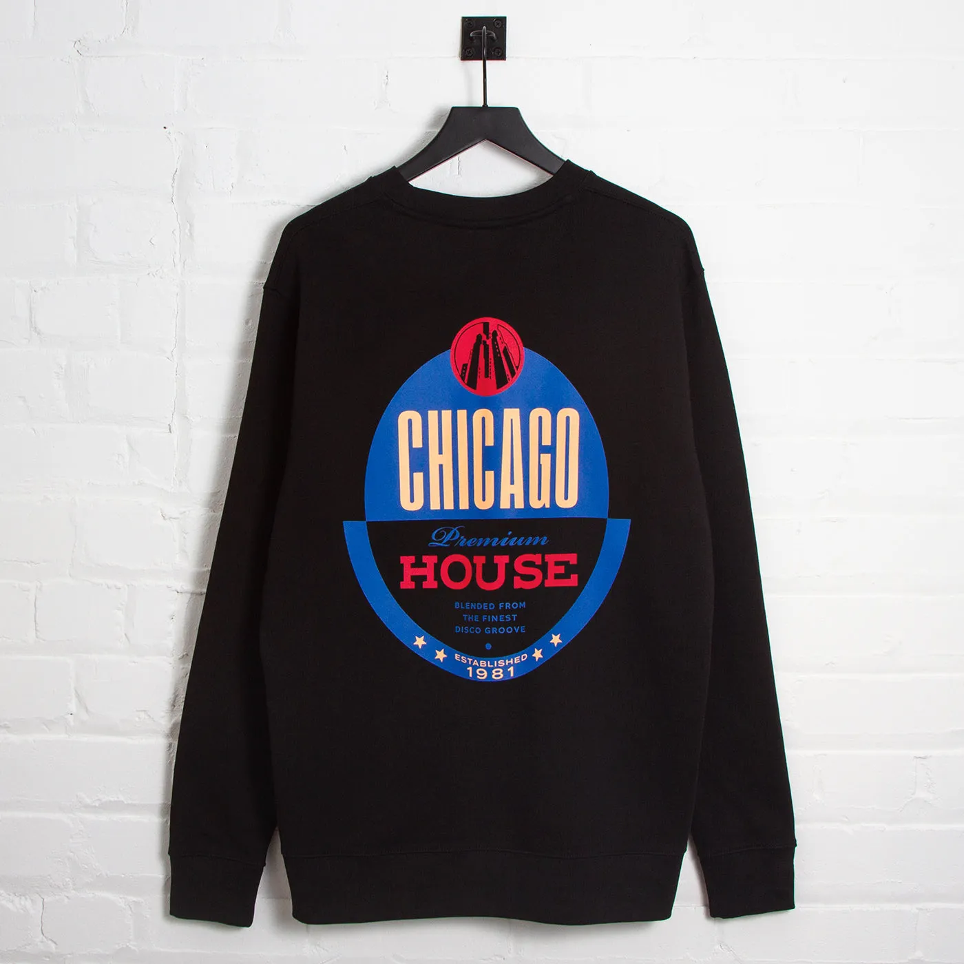 Slim Silhouette product poplin smoothness Chicago House Back Print - Sweatshirt - Black