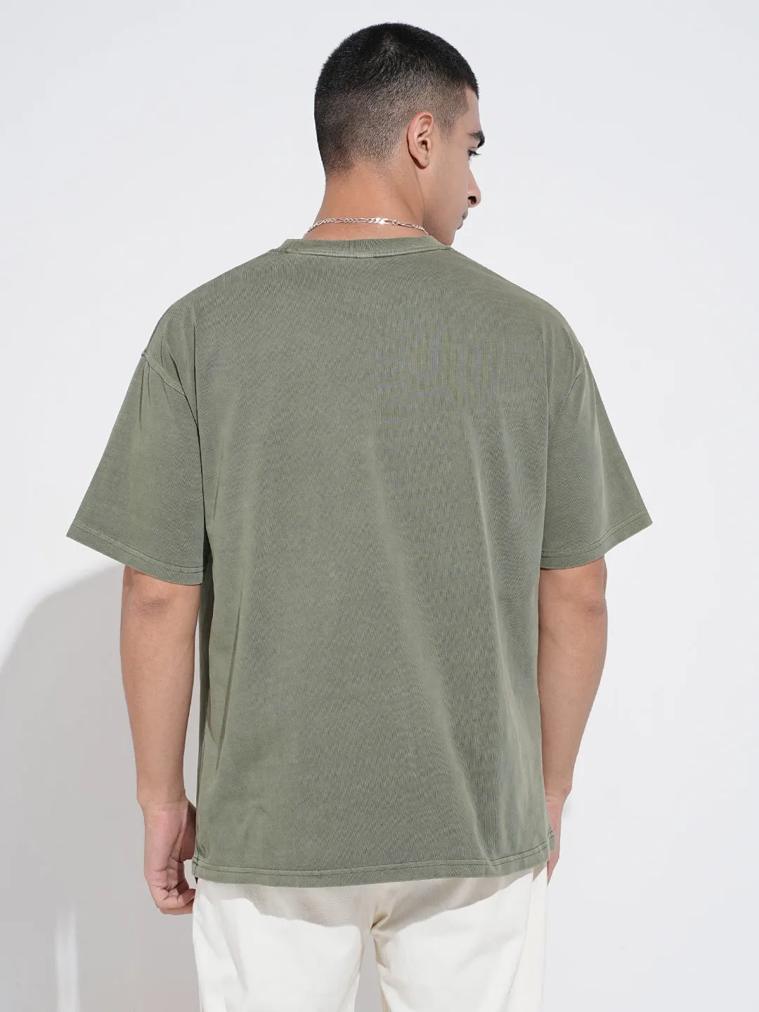 Men's Olive Short Sleeves Round Neck Oversized T-Shirt Relaxed fit style Seasonal Layering
