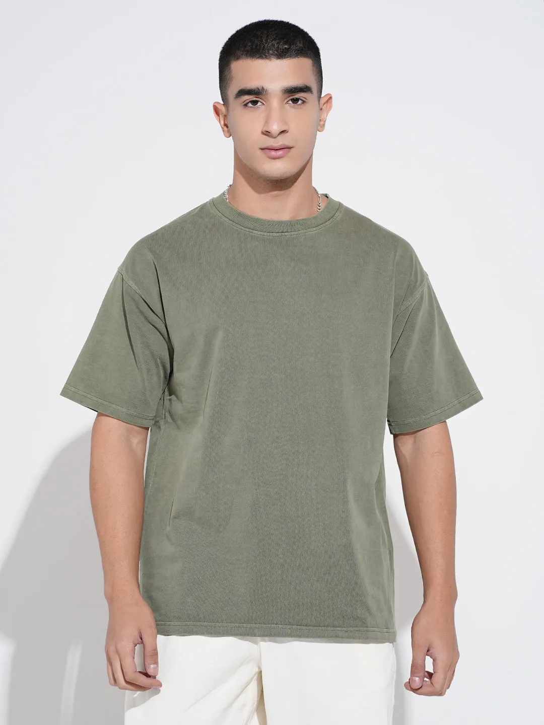 discount offer insulated Men's Olive Short Sleeves Round Neck Oversized T-Shirt