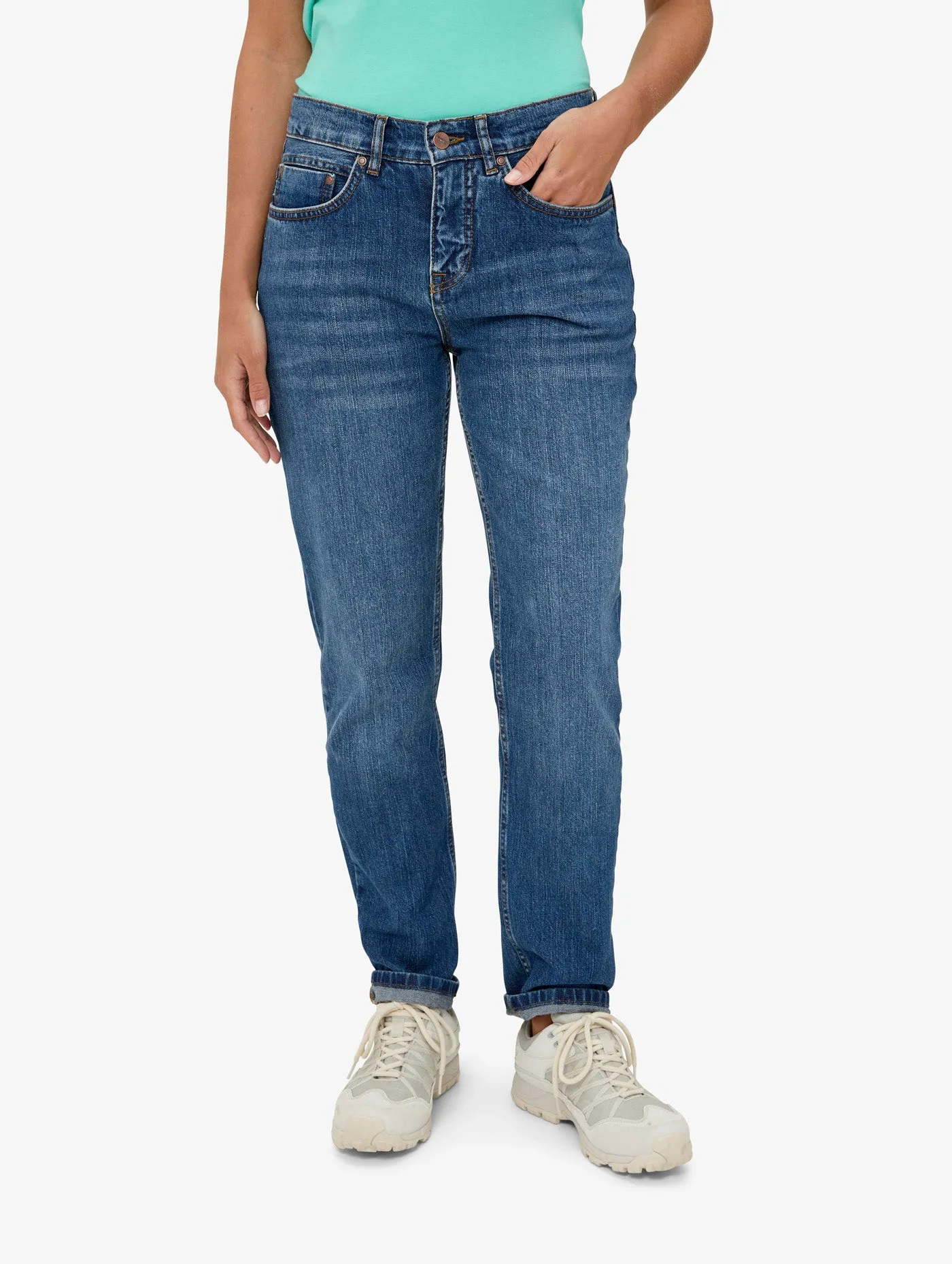 Women's Sarn Syml Organic Jean (Mid Wash) Athlete Fit High Quality Vintage Lover Smooth Bold