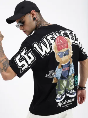 Men's Graphic Printed Black Relaxed Fit Cotton T-Shirt Minimal Design Quick Comfort Fit