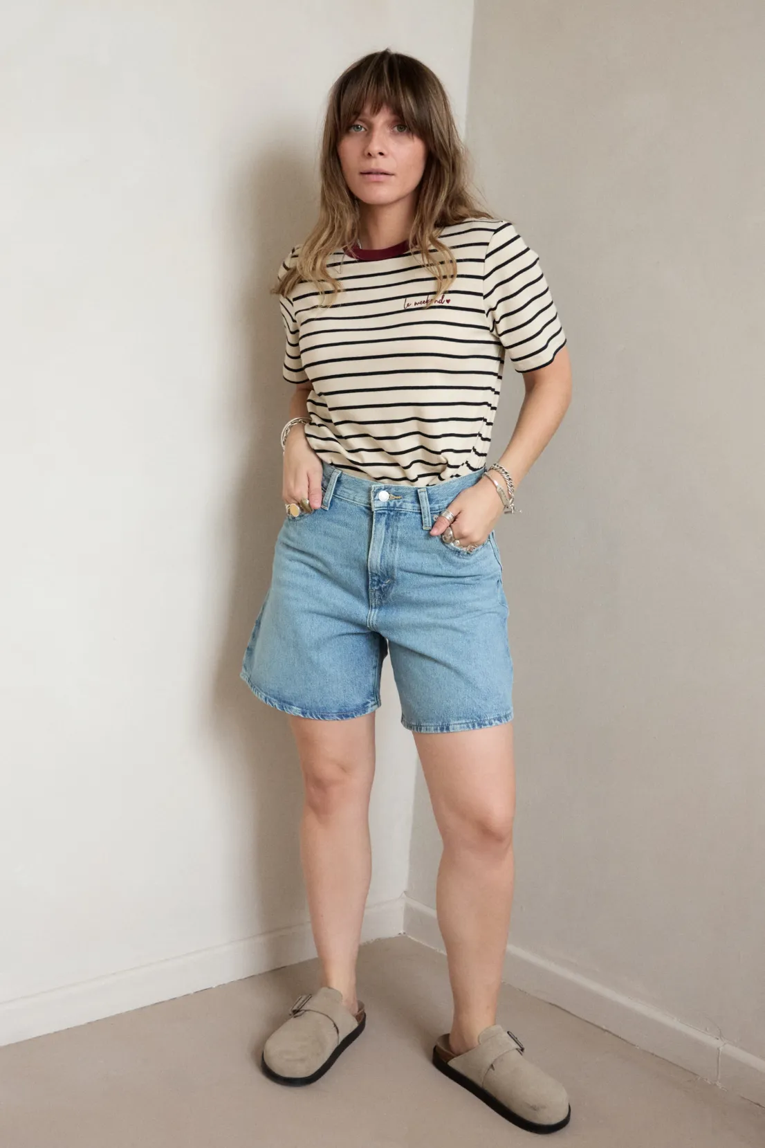 Fuzz Free Surface MultipurposeUse O&F Le Weekend Embroidered Short Sleeve Breton Tee