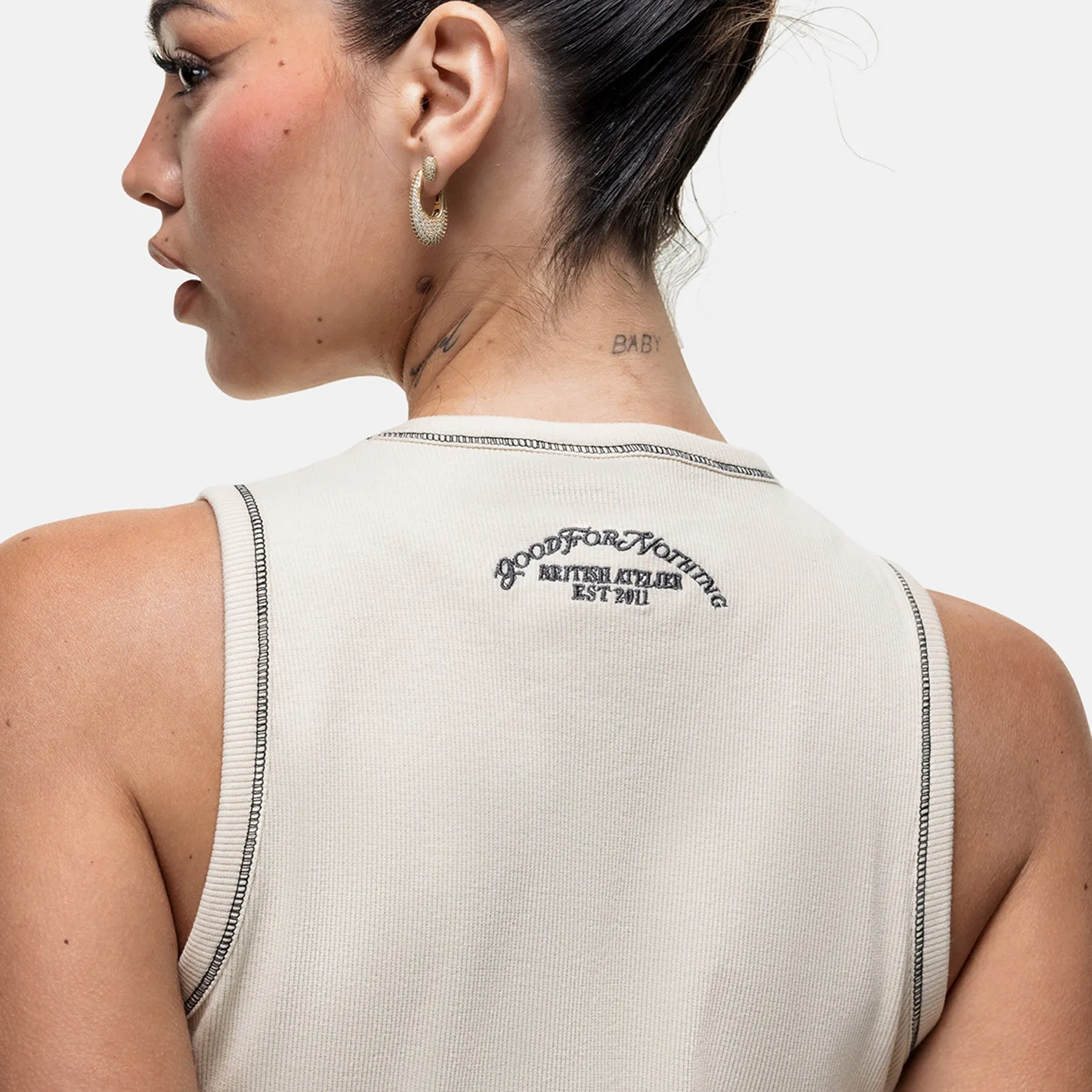 Soft and Light Wear Overlock Vintage White Vest Top